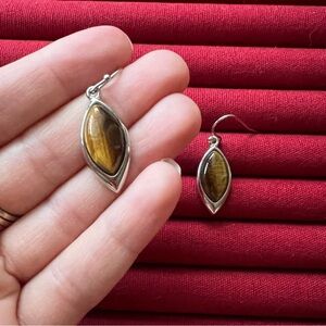 Silver tone Tigers Eye Teardrop Earrings
